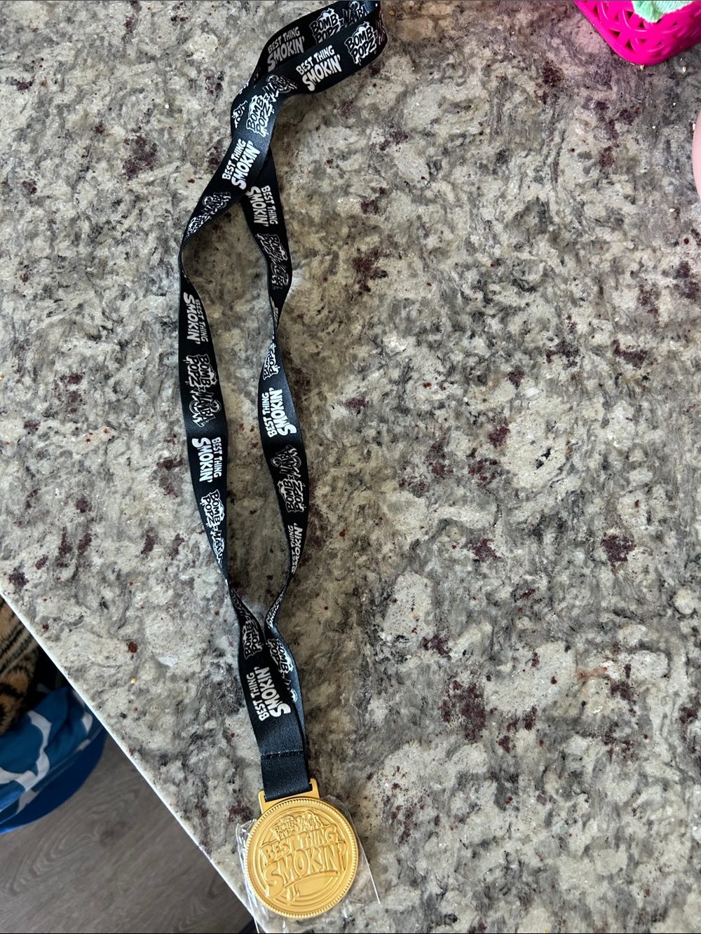 Gold Medallion Necklace on Black Branded Lanyard “Best Thing Smokin”